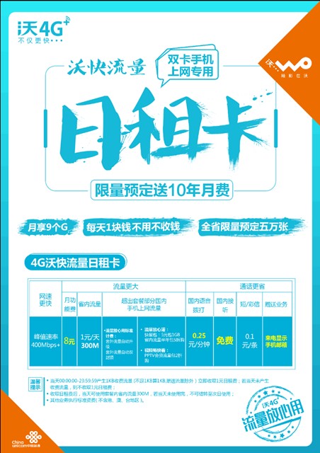联通流量日租卡（广东联通）