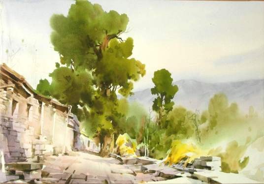 水彩画(以水为媒介调和颜料完成的绘画作品)