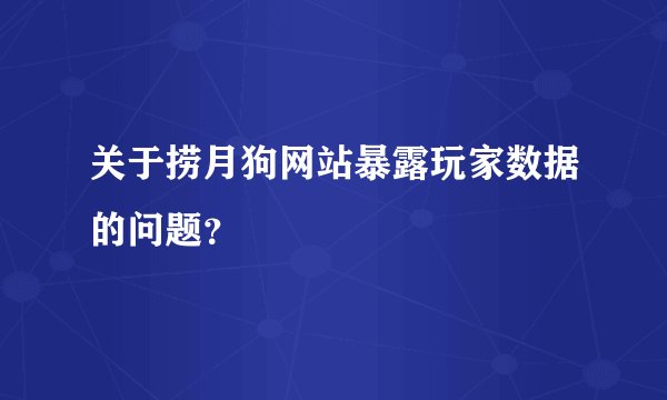 关于捞月狗网站暴露玩家数据的问题？