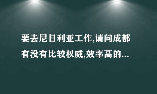 要去尼日利亚工作,请问成都有没有比较权威,效率高的办签证的中介机构