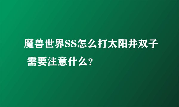魔兽世界SS怎么打太阳井双子 需要注意什么？