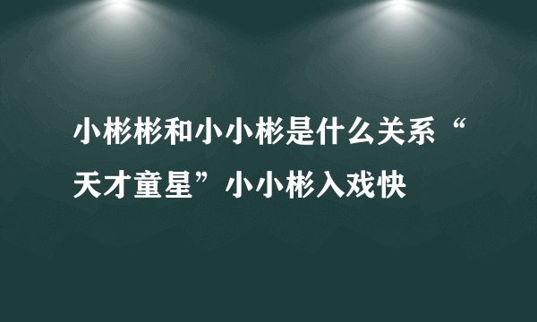 小彬彬和小小彬是什么关系“天才童星”小小彬入戏快