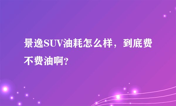 景逸SUV油耗怎么样，到底费不费油啊？
