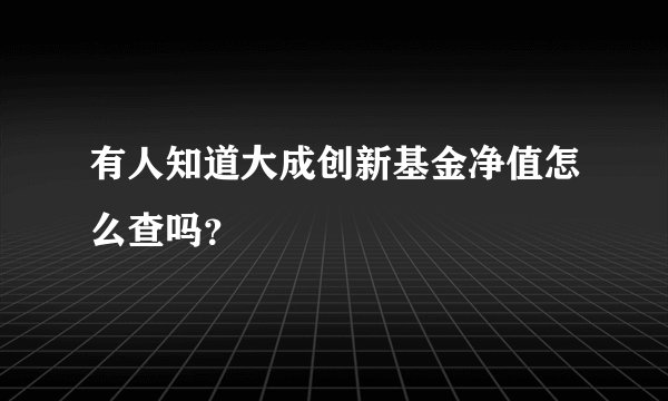 有人知道大成创新基金净值怎么查吗？