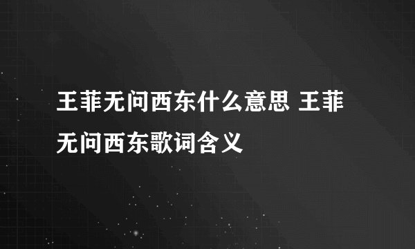 王菲无问西东什么意思 王菲无问西东歌词含义