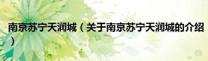 南京苏宁天润城（关于南京苏宁天润城的介绍）