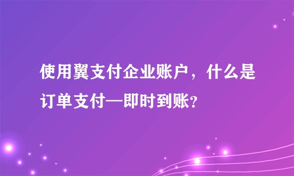 使用翼支付企业账户，什么是订单支付—即时到账？