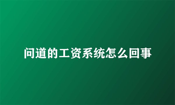 问道的工资系统怎么回事