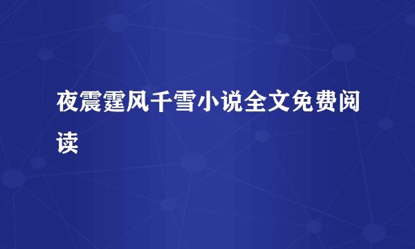 夜震霆风千雪小说全文免费阅读