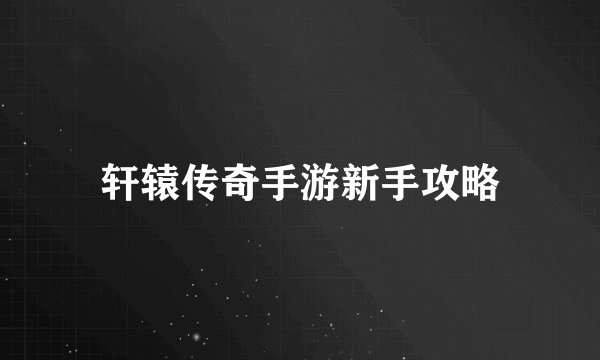 轩辕传奇手游新手攻略