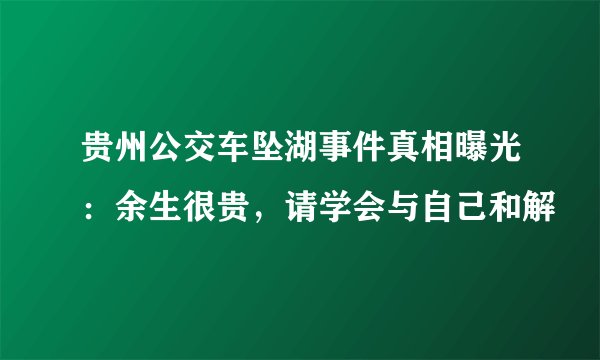 贵州公交车坠湖事件真相曝光:余生很贵,请学会与自己和解