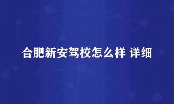 合肥新安驾校怎么样 详细