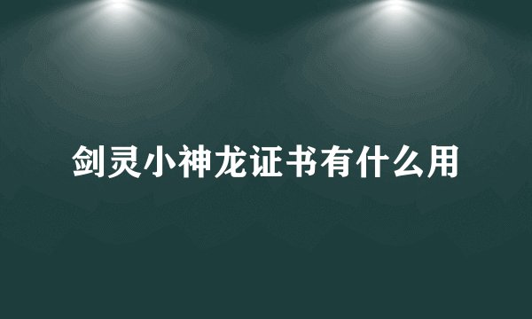 剑灵小神龙证书有什么用
