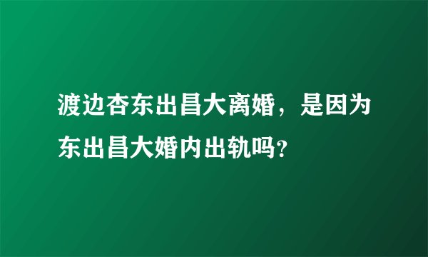渡边杏东出昌大离婚,是因为东出昌大婚内出轨吗?