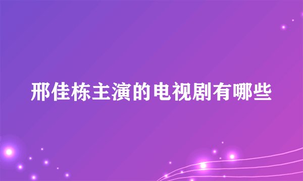 邢佳栋主演的电视剧有哪些