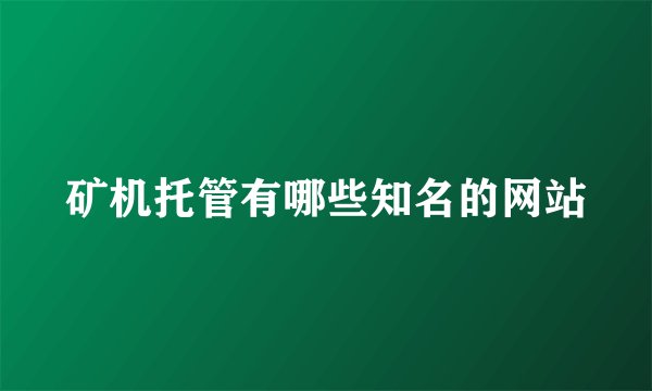 矿机托管有哪些知名的网站