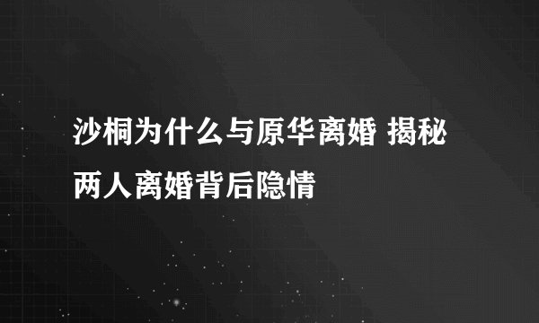 沙桐为什么与原华离婚 揭秘两人离婚背后隐情