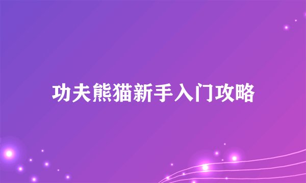 功夫熊猫新手入门攻略