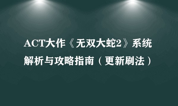 ACT大作《无双大蛇2》系统解析与攻略指南（更新刷法）