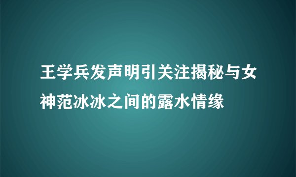 王学兵发声明引关注揭秘与女神范冰冰之间的露水情缘