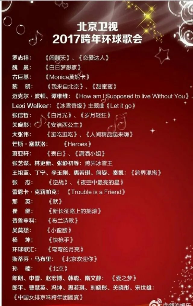 2017年跨年晚会,哪一台的阵容最值得期待?