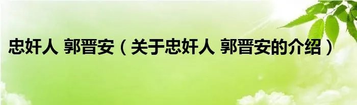 忠奸人 郭晋安（关于忠奸人 郭晋安的介绍）