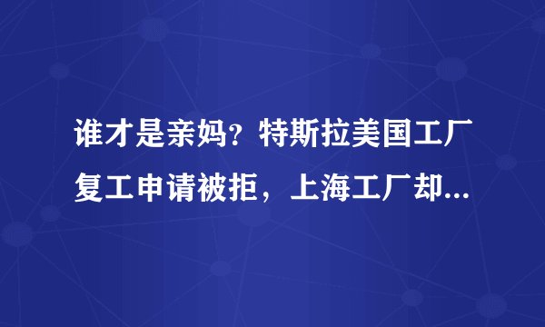 谁才是亲妈？特斯拉美国工厂复工申请被拒，上海工厂却最早复工