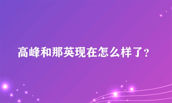 高峰和那英现在怎么样了?