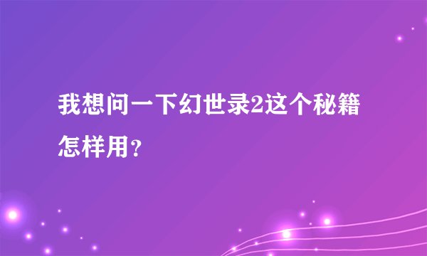 我想问一下幻世录2这个秘籍怎样用？