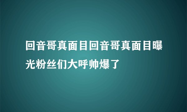 回音哥真面目回音哥真面目曝光粉丝们大呼帅爆了