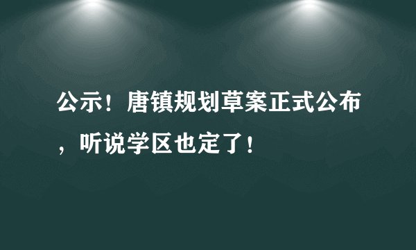 公示！唐镇规划草案正式公布，听说学区也定了！