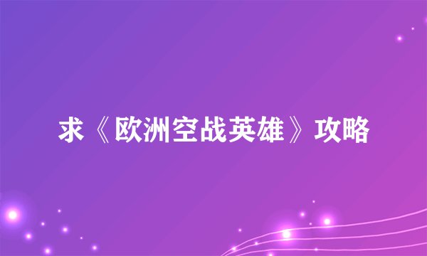 求《欧洲空战英雄》攻略