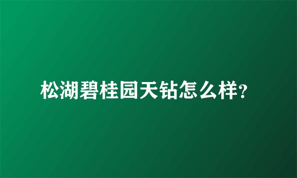 松湖碧桂园天钻怎么样？