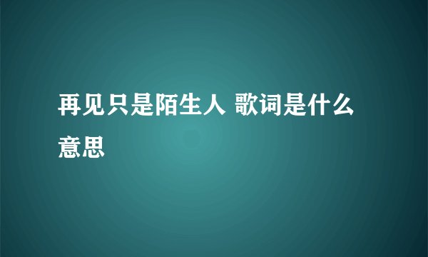 再见只是陌生人 歌词是什么意思
