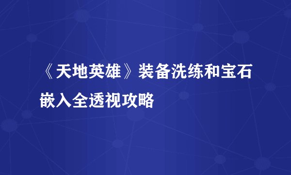 《天地英雄》装备洗练和宝石嵌入全透视攻略
