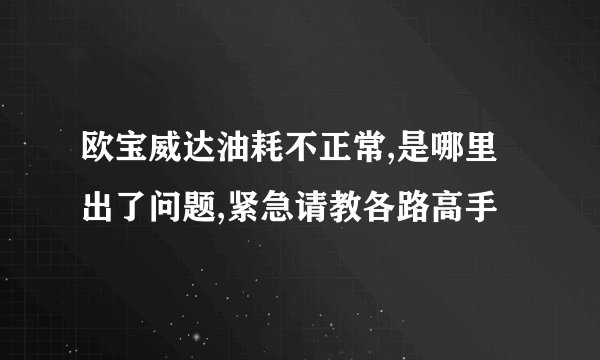 欧宝威达油耗不正常,是哪里出了问题,紧急请教各路高手
