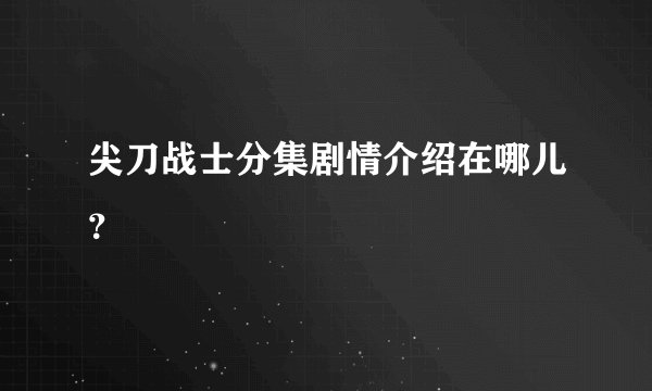 尖刀战士分集剧情介绍在哪儿？