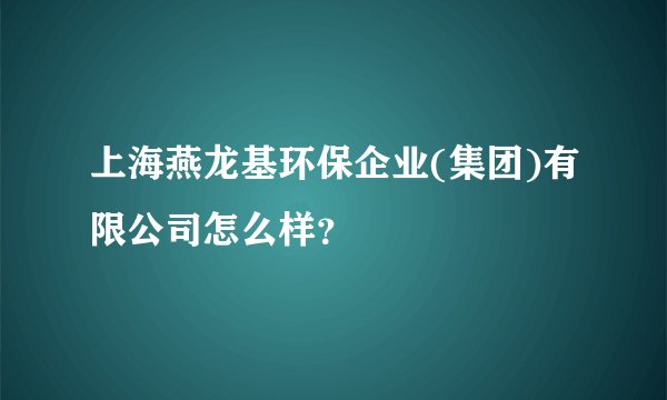 上海燕龙基环保企业(集团)有限公司怎么样？