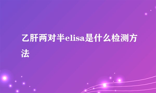 乙肝两对半elisa是什么检测方法