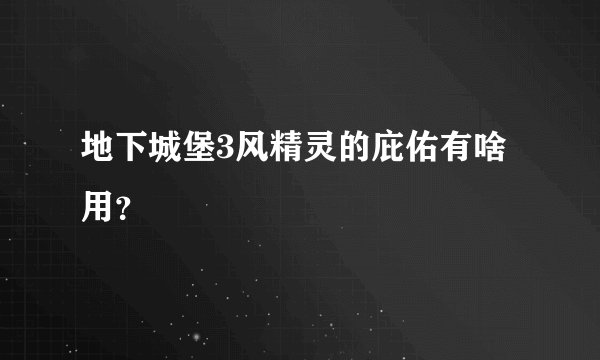 地下城堡3风精灵的庇佑有啥用？