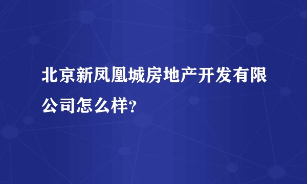 北京新凤凰城房地产开发有限公司怎么样？