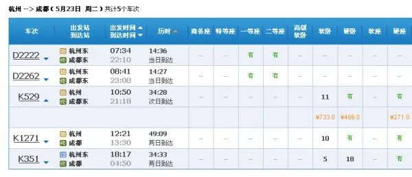 杭州站到成都东站火车时刻表