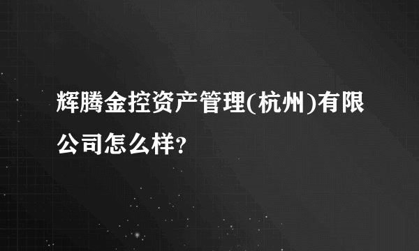 辉腾金控资产管理(杭州)有限公司怎么样？