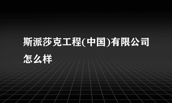 斯派莎克工程(中国)有限公司怎么样