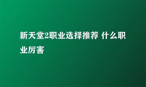 新天堂2职业选择推荐 什么职业厉害