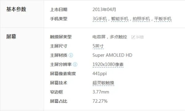 三星Galaxy S4的配置参数