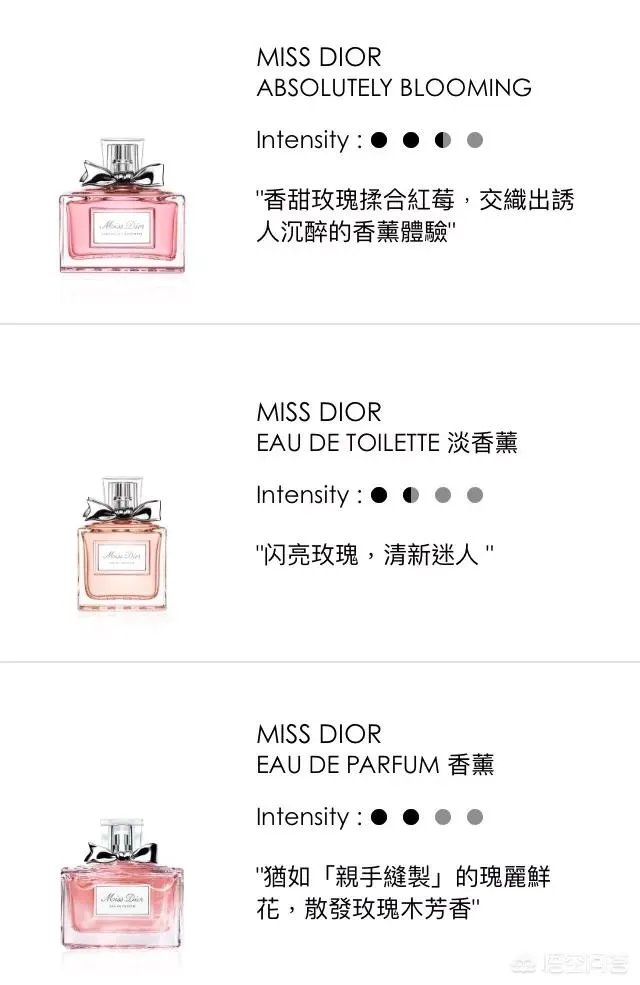 迪奥小姐三种颜色香水的区别是什么?