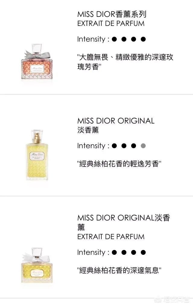 迪奥小姐三种颜色香水的区别是什么?