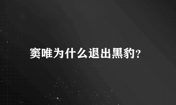 窦唯为什么退出黑豹?